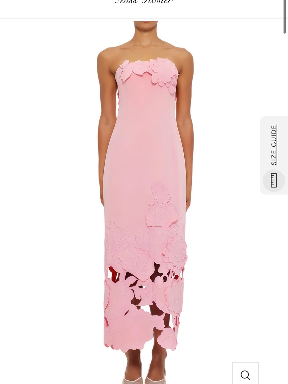 Strapless Pink Floral Appliqué Midi Dress